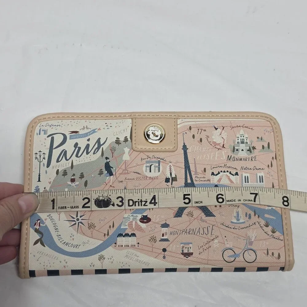 Spartina 449 Paris Map Snap Wallet Beige Blush Pink Faux Leather Travel Eiffel